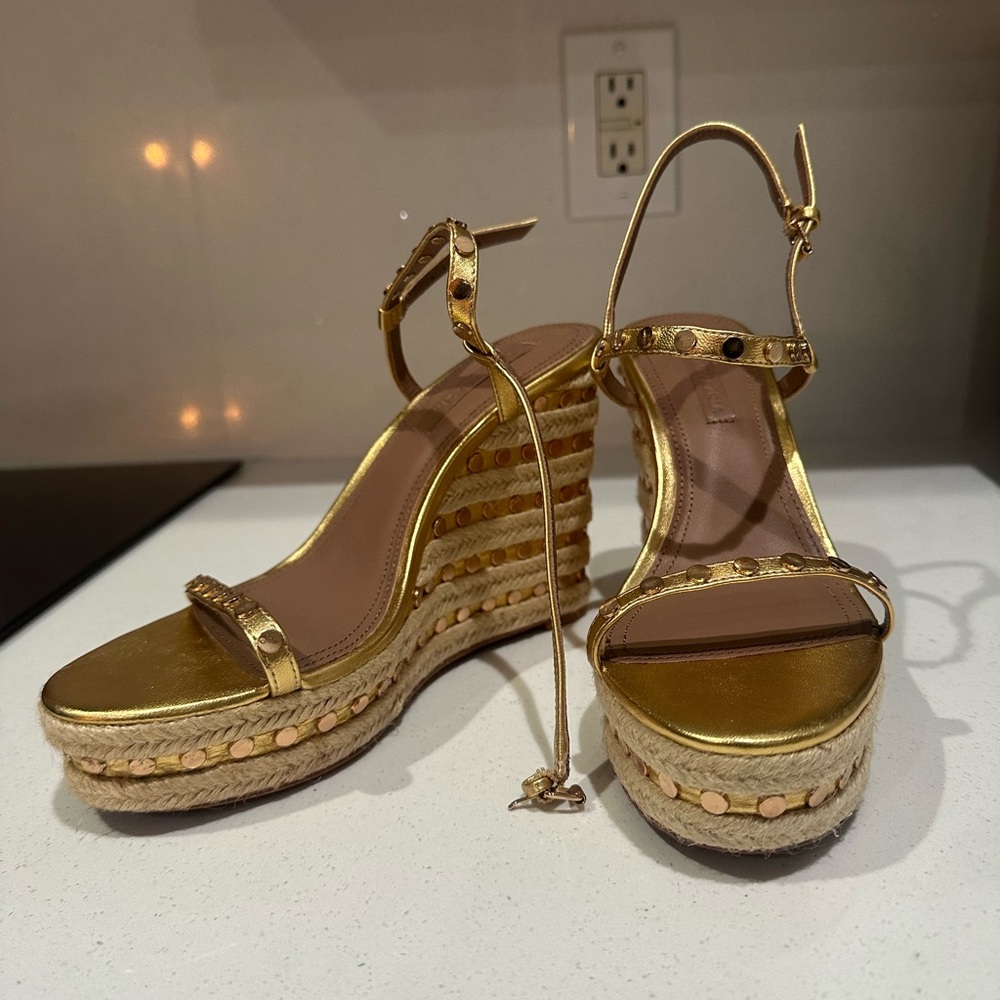 BCBGMaxAzria Gold Wedge Sandals